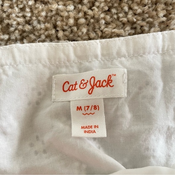 Cat & Jack Eyelet Button Up Top Girls M (7/8) White Ruffle Sleeves Lined - Picture 2 of 9